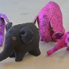 Elephants made from recycled fabric at Stitch Kitchen, Vogel St. Photo: Linda Robertson