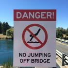 The Albert Town bridge's no jumping sign. Photo: Liz Breslin 