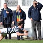 Otago Boys' High School First XV winger Michael Manson scores after chasing a kick at...