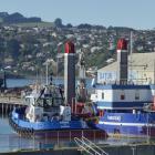 Port Otago’s split-hopper barge  TR Healy on the 41-year-old Kitchener St slipway yesterday....