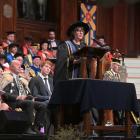 Vice-chancellor Professor Harlene Hayne addresses the crowd at the University of Otago's 150th...