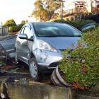 A car sits in the garden of Dave and Vanya Hammond's home in Mornington yesterday after it...