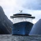 The Ovation of the Seas in Milford Sound this morning. Photo: Stephen Jaquiery
