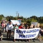 Clutha Southland MP Hamish Walker leads a  maternity services protest march in Lumsden. PHOTO:...