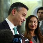 Green co-leaders James Shaw and Marama Davidson on Budget day this year. PHOTO: HAGEN HOPKINS/GETTY