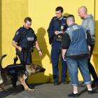 An officer takes a statement from a witness as Dunedin dog-handler Constable Regan Wilson and his...