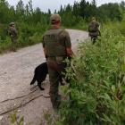 officers conduct search for two fugitive teenagers wanted in the killing of three people, near...