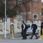 Otago Boys' High School pupils yesterday afternoon walk across a "safe crossing'' which is part...