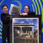 Otago Polytechnic art students Zoe Morehu (left) and Hayley Walmsley with their exhibits to be...