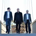 Transport Minister Phil Twyford (centre) inspects the Leith Bridge during a visit to Dunedin...