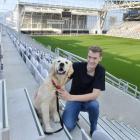 Cancer patient Alex Yarnall with Chemo, the golden retriever helping him recover from the effects...