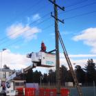 A new power pole is put up outside Alexandra's netball courts on Tuesday morning. Photo: Supplied
