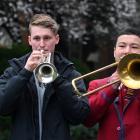 Four young Dunedin brass musicians (from left) Harry Smith (euphonium), Logan Ford (cornet),...