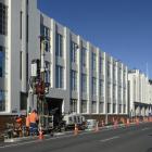 A drilling rig operates in Cumberland St this week as geotechnical work on the site of the new...