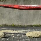 Part of the parapet of Hanover Hall lies on the footpath, likely after heavy rain on Sunday.