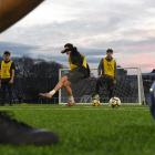 The Roslyn youth team trains at the artificial turf at Logan Park yesterday evening. PHOTO:...