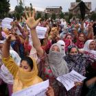Kashmiri women shout slogans at a protest in Srinagar. Photo: Reuters