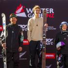 Gold medallist Ben Barclay (centre), of New Zealand, silver medallist Taisei Yamamoto (left), of...
