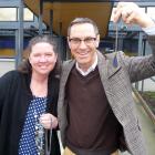 Sarah Clifford and Haydn Jones with necklaces made through the CanBead initiative. 