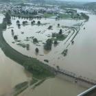 An aerial view of the Clutha River in flood. Photo: Otago Regional Council