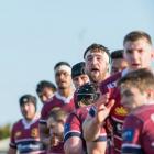 Southland forwards wait for the ball to be thrown to a lineout during their Mitre 10 Cup clash...