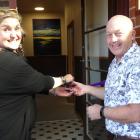 Gore and Clutha Women’s Refuge manager Sam Munro and Clutha Mayor Bryan Cadogan open the refuge’s...