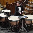 Richard Gayfer plays St Kilda Brass' new timpani drums for the first time. The drums cost $30,000...