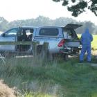 Forensic team at the Rakaia property where a homicide occurred. Photo: John Keast