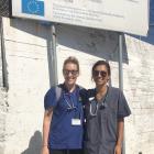 Dunedin-raised doctors Olivia Robb (left) and Natasha Keillor stand outside the Moria refugee...