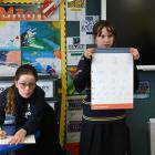Writing down test results is Sophie Low (12) as Temple Chirnside (12) holds the vision chart....