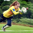 Otago wicketkeeper-batsman Sophie Gray nabs a catch at the University of Otago Oval yesterday....