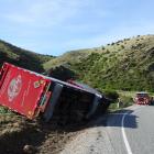 The truck remained at the crash site this morning on State Highway 8, near Tarras. Photo: Kerrie...