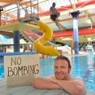 Oamaru reporter Daniel Birchfield celebrates the return of bombing at Oamaru pool. 