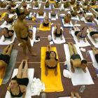 Yoga guru Bikram Choudhury (standing) at the Bikram Yoga College of India in Los Angeles. Photo:...