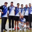 Celebrating after their win yesterday are Kaikorai Bowling Club men’s sevens team members (from...