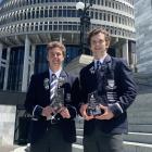 Recipients of two national prizes at the Young Enterprise New Zealand Awards on Wednesday night...