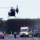 Three people have been flown to hospital after the crash near Roxburgh. Photo: Simon Henderson 