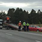 Traffic was down to one lane on SH1 in Invercargill after a crash this morning. Photo: Luisa Girao