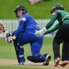 Sparks top scorer Millie Cowan flicks the ball past Hinds wicketkeeper Natalie Dodd during their...