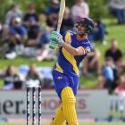 Otago opener Hamish Rutherford follows the flight of a six during his side's Super Smash twenty20...