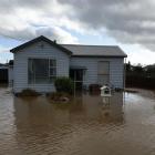 A number of houses in Mataura are still surrounded by floodwaters. Photo: RNZ/Sarah Robson