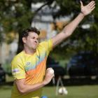 Otago captain Jacob Duffy sends down a delivery during a training session at the University of...