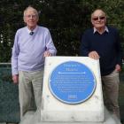 Dr Graeme Kerr (left) and Gavin Kerr stand beside a plaque dedicated to their grandfather, Dr...