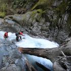 Wanaka Search and Rescue Swift Water and Canyon team probes Pyke Creek.