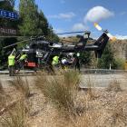 An Otago Rescue Helicopter crew picks up a cyclist at the bottom of the Coronet Peak access road...