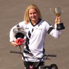 Holly Oldham has reason to celebrate after winning the junior women category at the NZ BMX...