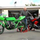 Motorcycle man Phil Garrett alongside the two bikes that will be involved in the record attempt....