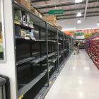 Shelves usually holding toilet rolls were empty at Dunedin central Countdown on Saturday. Photo:...