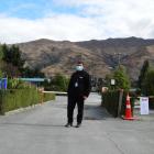 Security guard Tilaram Acharya restricting entry to the Wanaka’s Lake View Holiday Park. PHOTO:...