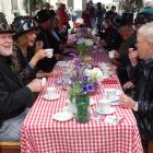 A group enjoys high tea during the Harbour St Party in Oamaru’s Victorian precinct yesterday....